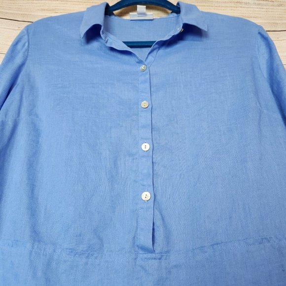 J Jill Navy Tunic Shirt Lagenlook 100% Linen Half Button Size Medium - Picture 7 of 12